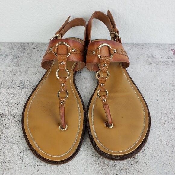 ALDO Brown Leather Flat Thong Sandals Slingback size US 9 EU 40 Boho Resortwear - Picture 10 of 11